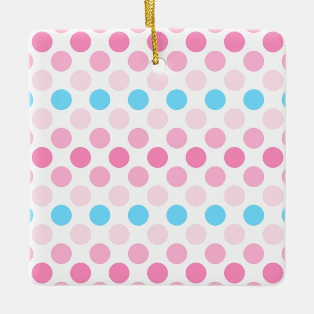 Bold Transfeminine Pride Flag Colours Polkadots Ceramic Ornament (Front)