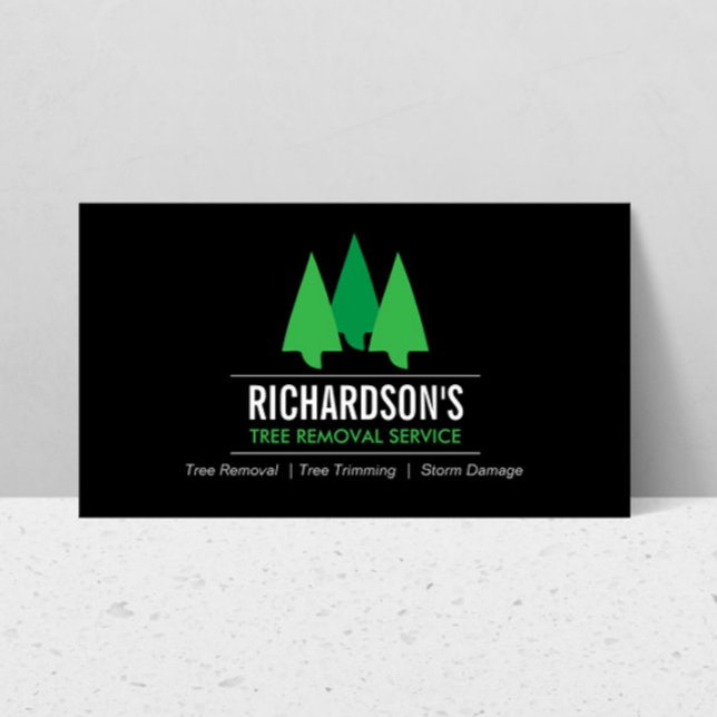 Bold Tree Service Logo Green/Black Business Card (Creator Uploaded)