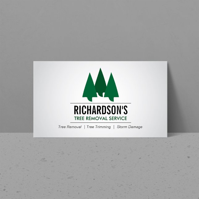 Bold Tree Service Logo Green/Grey Business Card (Creator Uploaded)