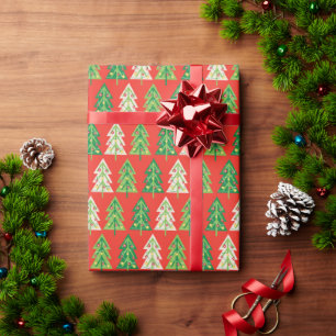 Bold Trendy Modern Preppy Christmas Trees Wrapping Paper