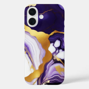 Bold Trendy purple yellow Gold faux marble iPhone 16 Case