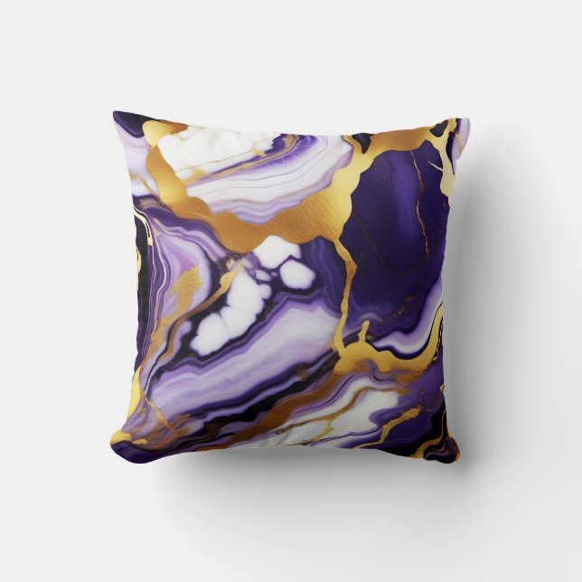 Bold Trendy purple yellow Gold faux marble Cushion (Front)