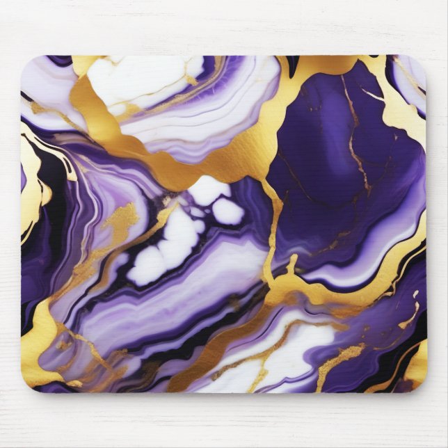 Bold Trendy purple yellow Gold faux marble Mouse Pad (Front)