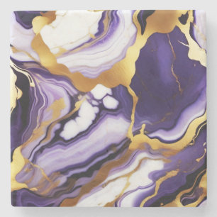 Bold Trendy purple yellow Gold faux marble Stone Coaster