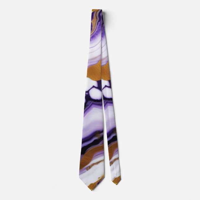 Bold Trendy purple yellow Gold faux marble Tie (Front)
