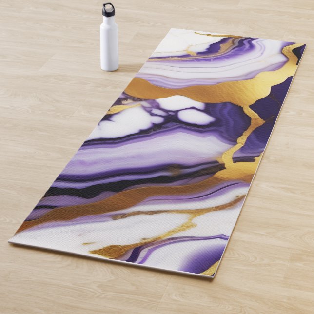 Bold Trendy purple yellow Gold faux marble Yoga Mat (In Situ)