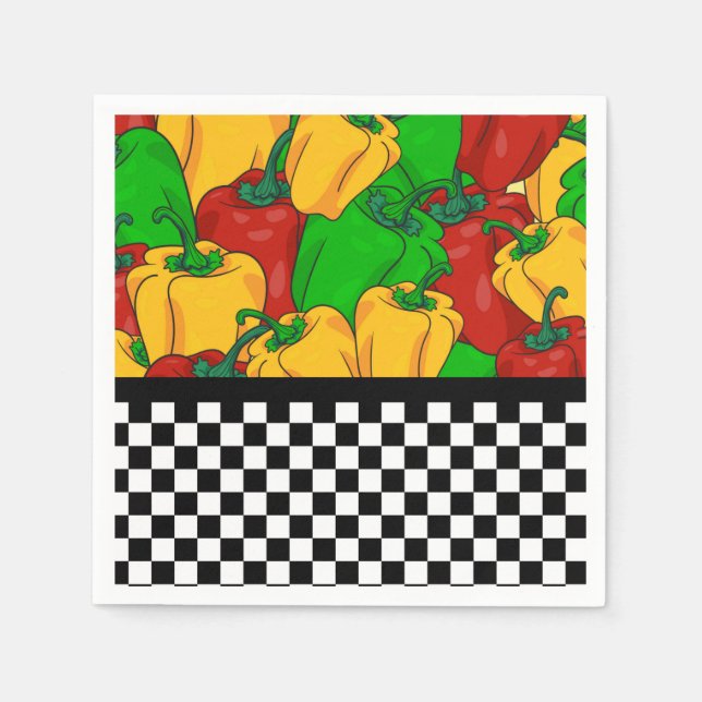 Bold Tri Coloured Peppers and Chequerboard  Napkin (Front)