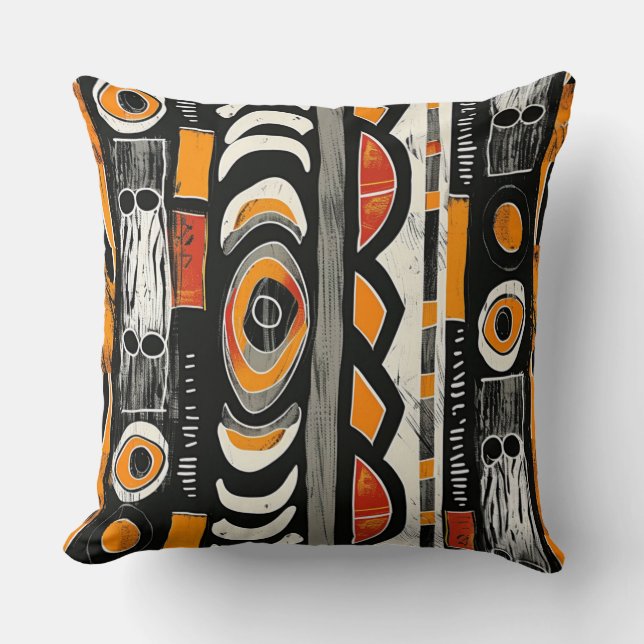 Bold Tribal Abstract Orange Throw Pillow Design (Front)
