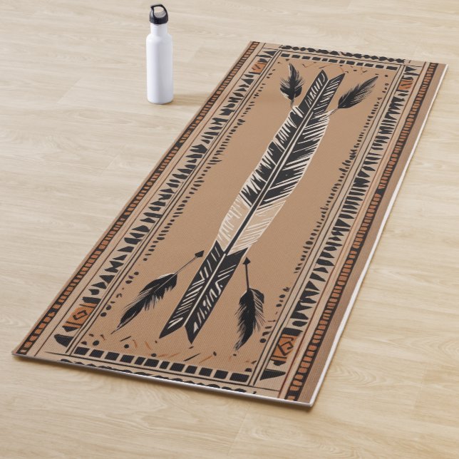 Bold Tribal Feather & Arrow Centred Pattern Yoga  Mat (In Situ)