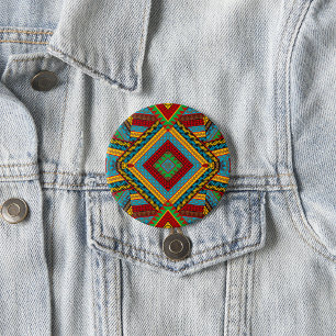 Bold Tribal Geometric Pattern Colourful Ethnic Boh 7.5 Cm Round Badge
