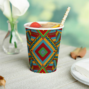 Bold Tribal Geometric Pattern Colourful Ethnic Boh Paper Cups