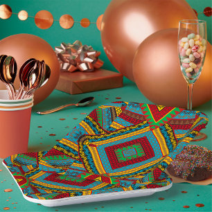 Bold Tribal Geometric Pattern Colourful Ethnic Boh Paper Plate