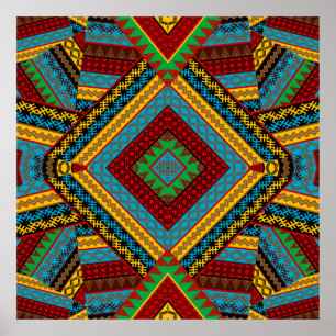 Bold Tribal Geometric Pattern Colourful Ethnic Boh Poster