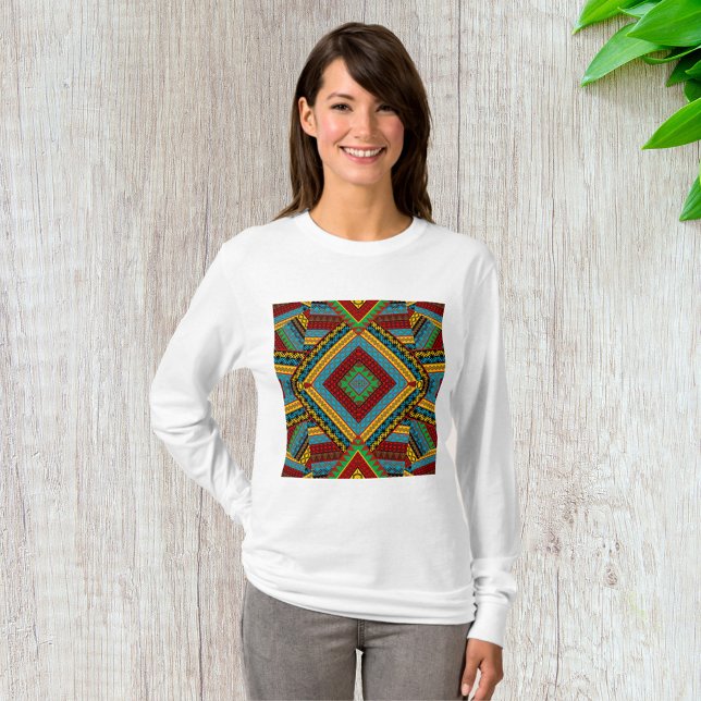Bold Tribal Geometric Pattern Colourful Ethnic Boh T-Shirt (Creator Uploaded)