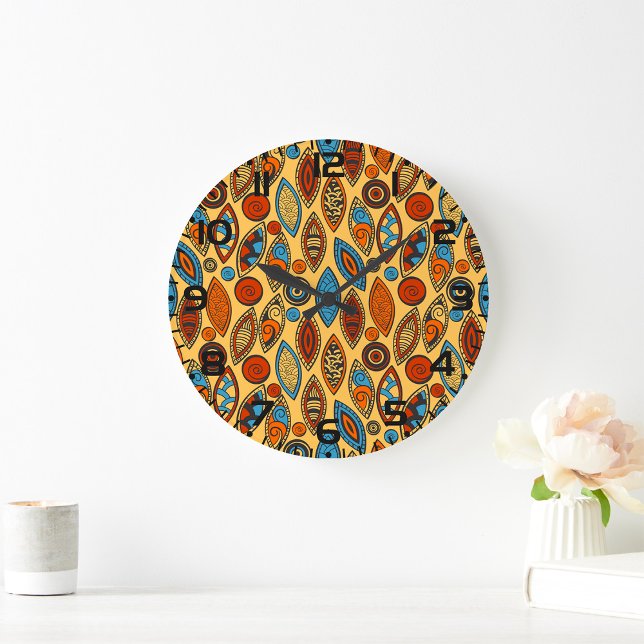 Bold Tribal Leaf Pattern Boho Abstract Large Clock (Creator Uploaded)