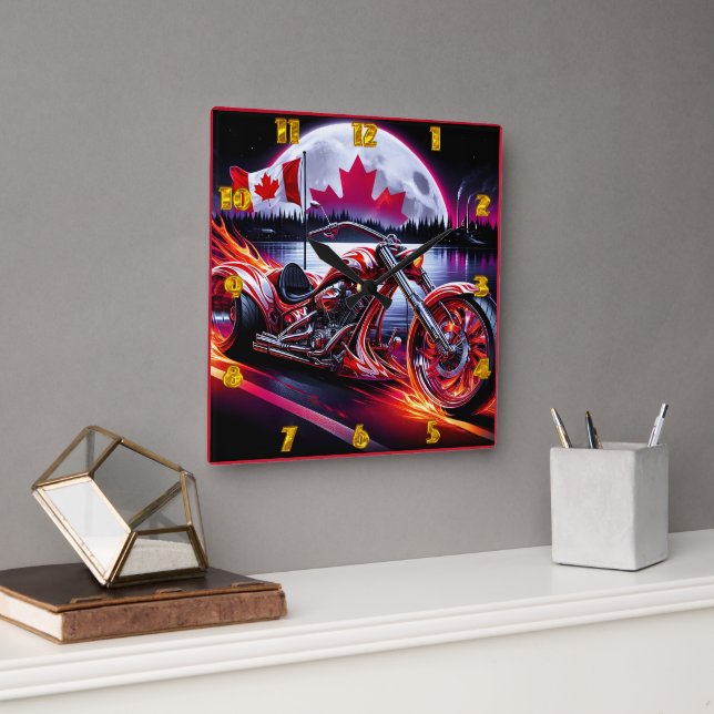 Bold trike by twilight waterside square wall clock (Office)