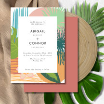 Bold Tropical Abstract Coral Teal Wedding