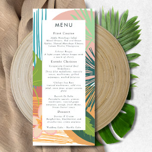 Bold Tropical Abstract Coral Teal Wedding Menu