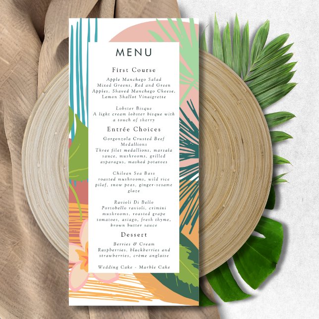Bold Tropical Abstract Coral Teal Wedding Menu (Creator Uploaded)