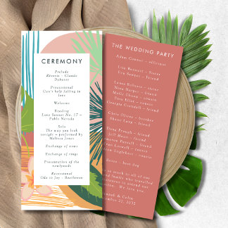 Bold Tropical Abstract Coral Teal Wedding Programme