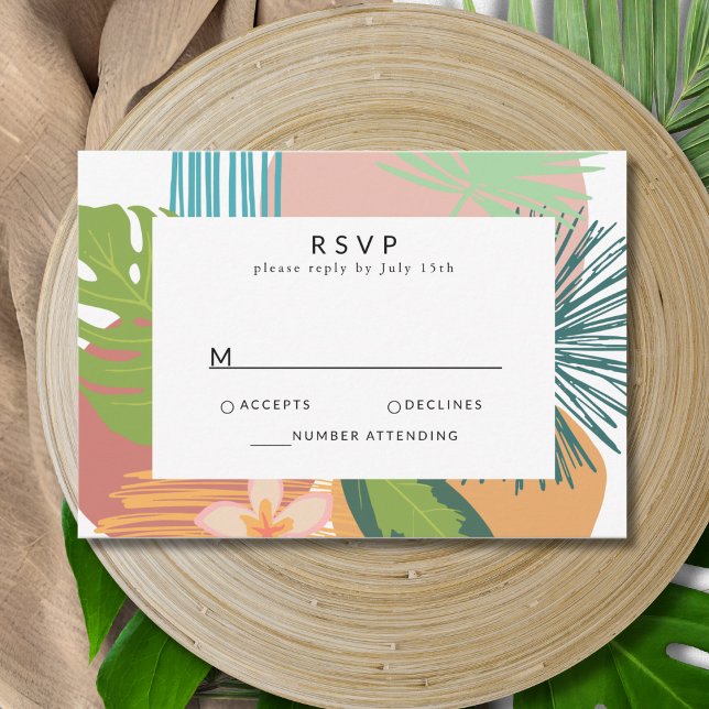 Bold Tropical Abstract Coral Teal Wedding RSVP Card (Creator Uploaded)
