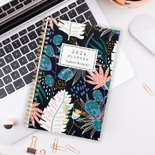 Bold Tropical Botanical Pattern Monogram 2024 Planner