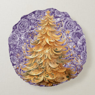 Bold Tropical Christmas on Roses Round Pillow