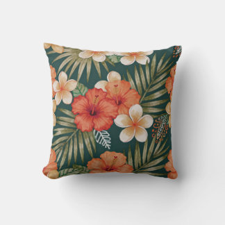 Bold Tropical Floral Throw Pillow