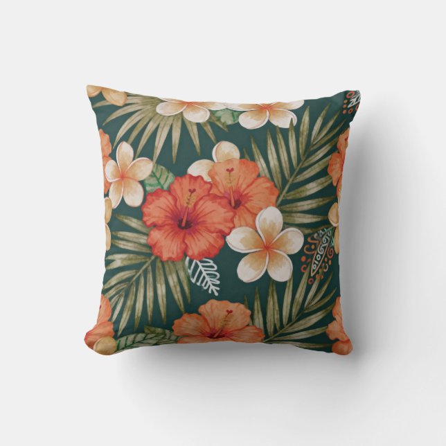Bold Tropical Floral Throw Pillow (Front)