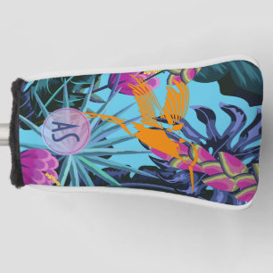 Bold Tropical Foliage Pattern with Hummingbird Golf Head Cover