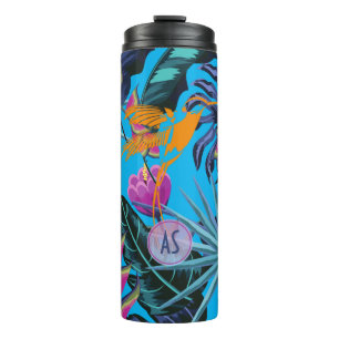 Bold Tropical Foliage Pattern with Hummingbird Thermal Tumbler