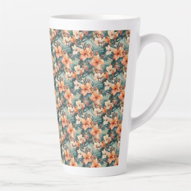 Bold Tropical Hibiscus Print Ceramic Latte Mug (Right)