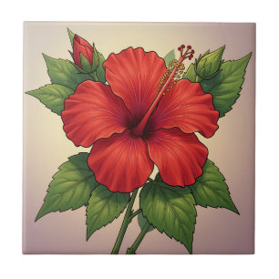 Bold Tropical Red Hibiscus Tile
