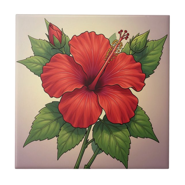 Bold Tropical Red Hibiscus Tile (Front)