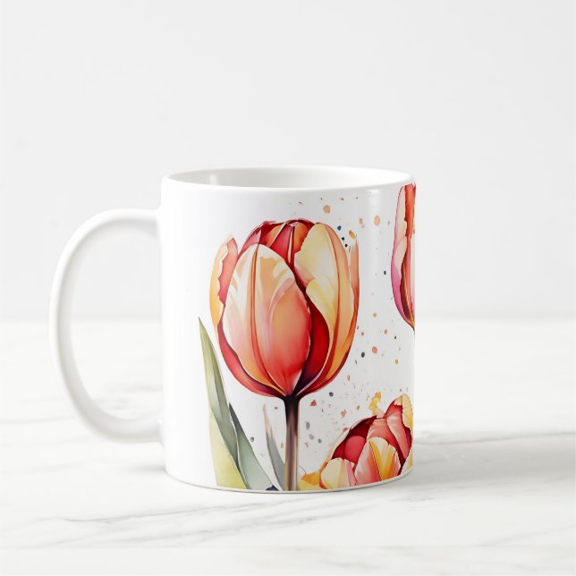 Bold Tulip Blooms Colourful Modern Coffee Mug (Left)
