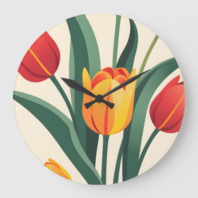 Bold Tulip Illustration Large Clock (Front)