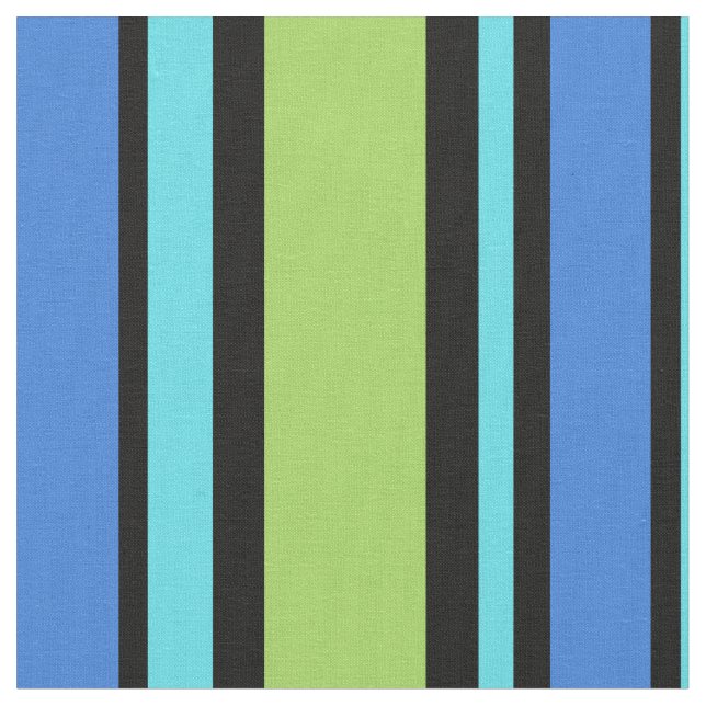 Bold Turquoise Blue Green Black Stripes Fabric (Close Up)