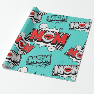 Bold Turquoise Comic MOM Graphic Pattern Wrapping Paper