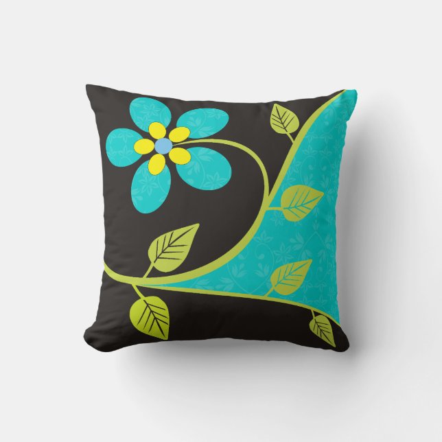 Bold turquoise flower decorative throw pillow (Front)