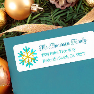 Bold Turquoise Gold Modern Snowflake Custom Name