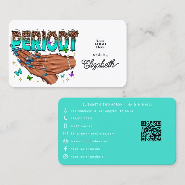 Bold Turquoise Periodt African American Nail Salon Business Card (Front/Back)