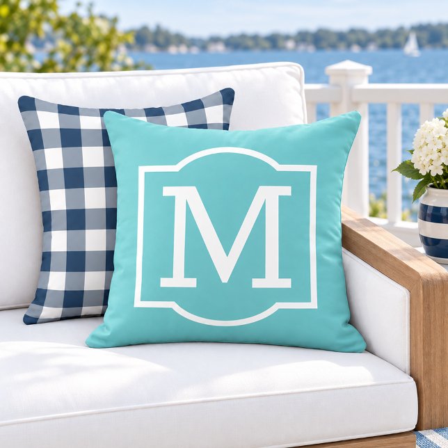 Bold Turquoise White Bracket Monogram Cushion (Creator Uploaded)