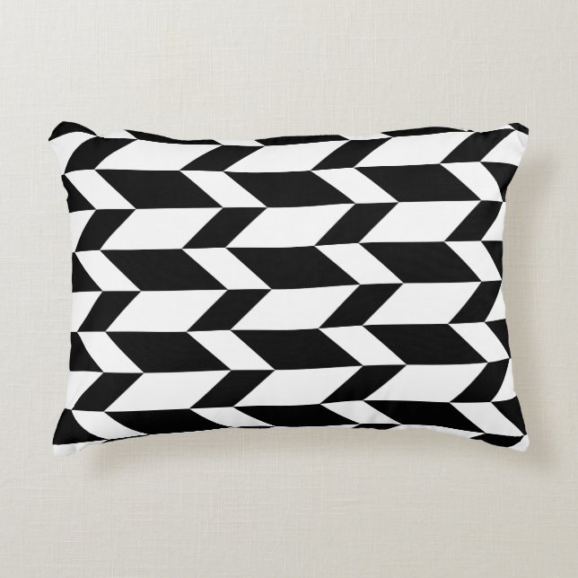 Bold Two Tone Arrow Chevron Stripe Black & White Decorative Cushion (Front)