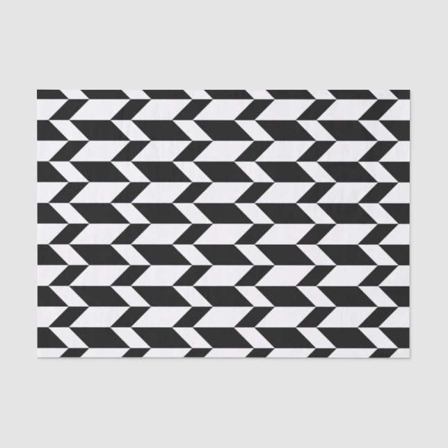 Bold Two Tone Arrow Chevron Stripe Black & White Tissue Paper (Front)