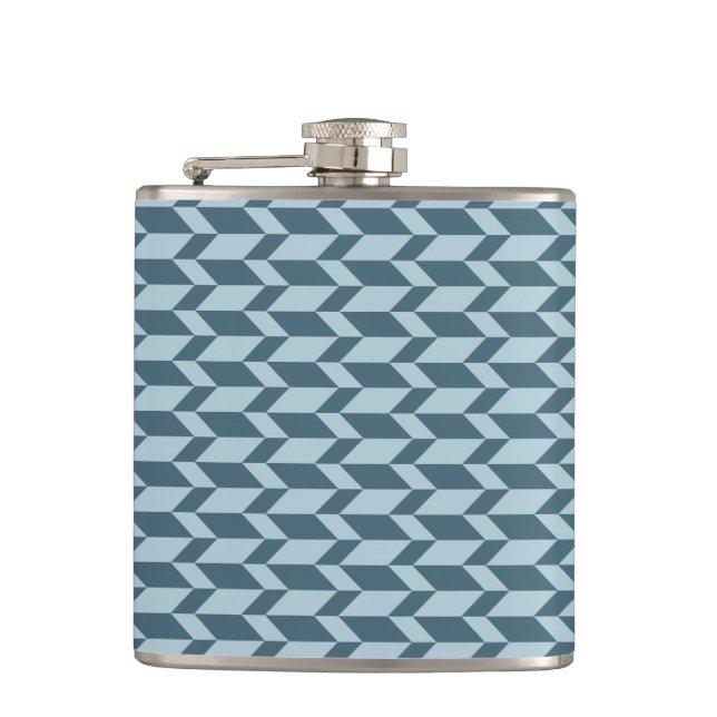 Bold Two Tone Arrow Chevron Stripe Blue Tones Hip Flask (Front)