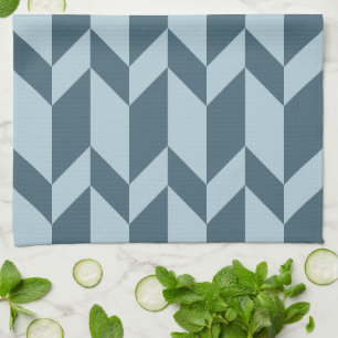 Bold Two Tone Arrow Chevron Stripe Blue Tones Tea Towel