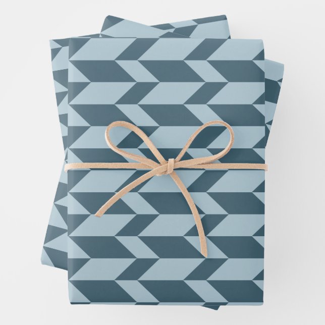 Bold Two Tone Arrow Chevron Stripe Blue Tones Wrapping Paper Sheet (In situ)