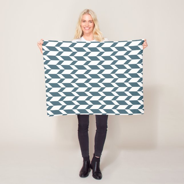 Bold Two Tone Arrow Chevron Stripe Blue White Fleece Blanket (In Situ)