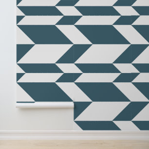 Bold Two Tone Arrow Chevron Stripe Blue White Wallpaper