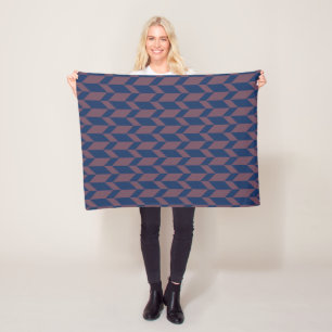 Bold Two Tone Arrow Chevron Stripe Dark Blue Pink Fleece Blanket